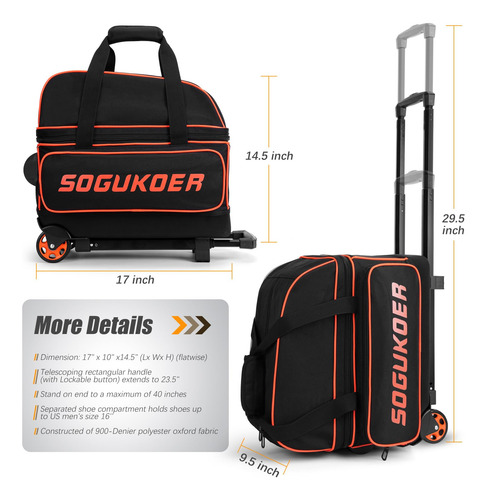 Sogukoer Bolsa De Bolos De 2 Bolas Con Ruedas Carrito Ligero Nombre Del Diseño
