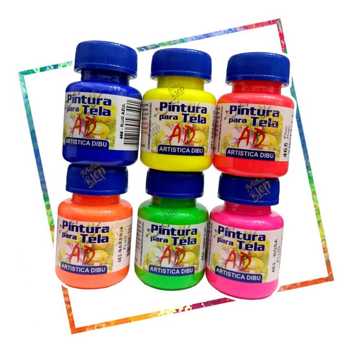 Imagen 1 de 6 de Set Pintura Para Tela Colores Fluo Remeras Zapatillas Lona