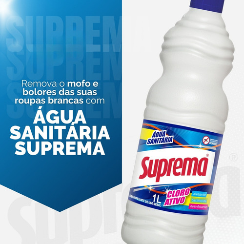 4 Unid. Água Sanitária Suprema 1 Litro Limpeza Cloro Ativo