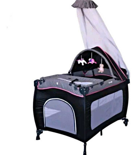 Cuna Con Tul Para Bebe Y Colchon Multifuncional Niño Niña Color Rosa