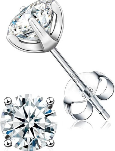 Aretes Para Mujer Diamante Sintético Modernos Plata 925 4 Mm