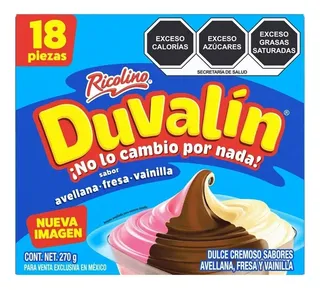 4 Pzas Dulce Duvalín Ricolino Tri Sabor 18 Pzas