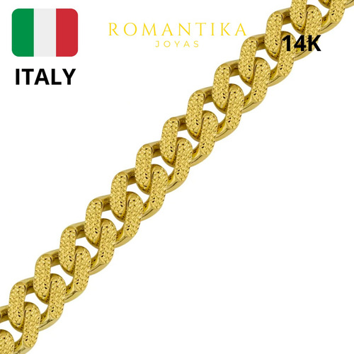 Pulsera Barbada Cubana 14k Kilates Alto Brillo 11mm 21cm Color Amarillo Diámetro 7 cm Largo 21 cm