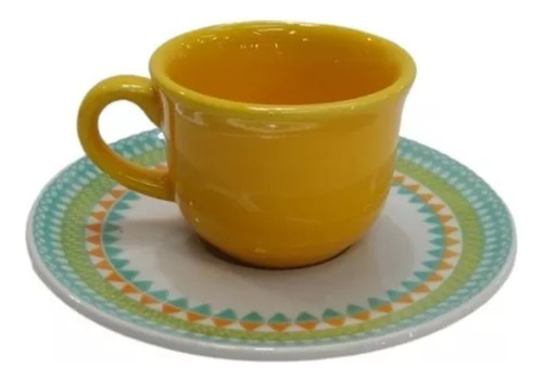 Taza Con Plato De Cafe Diseño Colorido