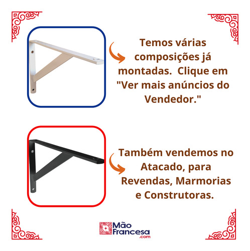 Mão Francesa Reforçada 35cm 50un Kit Suporte Para Prateleira