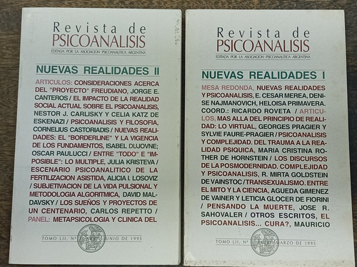 Revista De Psicoanalisis Nº 1 * Nuevas Realidades * 2 Tomos 