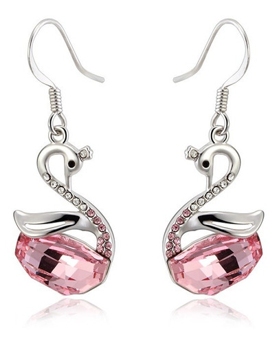 Aretes De Swarovski Cisne Color Rosa