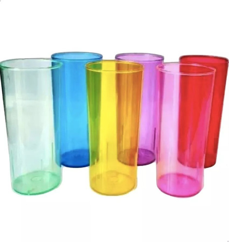 Vaso Trago Largo X 10 Plástico Transparente Colores Cotillon