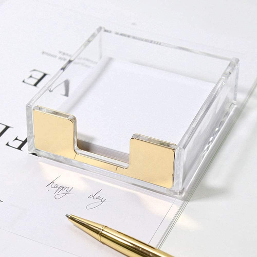 Soporte Para Bloc De Notas Adhesivo De Acrilico Dorado Tr...
