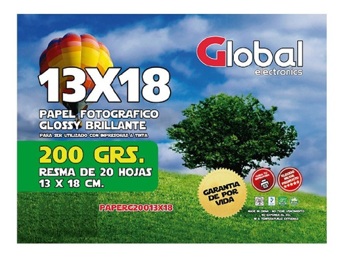 Papel Foto Global Glossy 13 X 18 200 Gramos X 20 Hojas 13x18