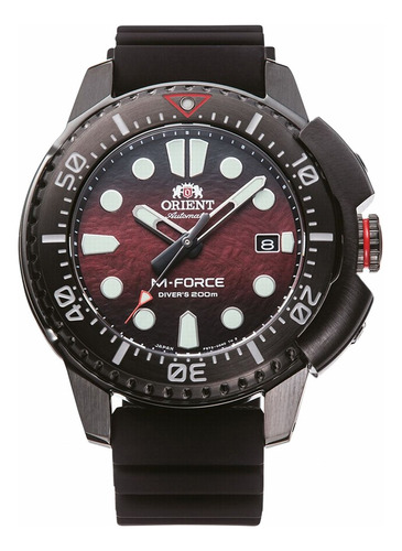 Reloj Orient M-force Automatic Diver 200m Ra-ac0l09r00b Color de la malla Negro Color del bisel Negro Color del fondo Bordó