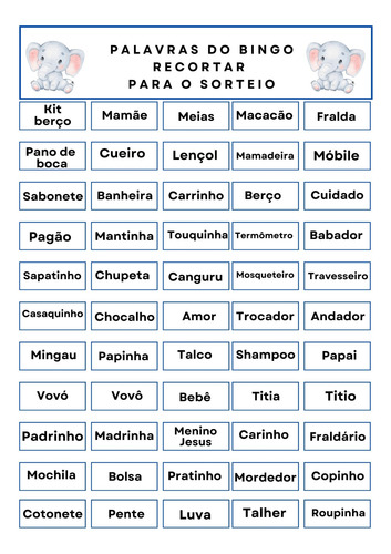 Cartelas De Bingo Chá De Bebê: 70 Cartelas Pdf Baby