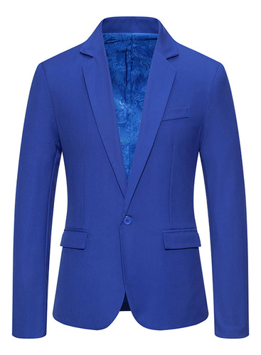 Blazer Casual Con Botones Lisos Para Hombre B, Cuello Vuelto