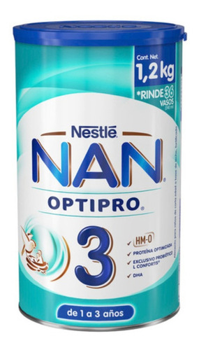 Leche de fórmula en polvo sin TACC Nestlé Nan Optimal pro 3 en lata - Pack de 2 de 1.2kg - 1  a 3 años