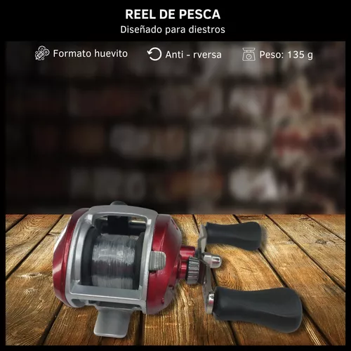 Reel De Pesca Huevito 1 Ruleman Abote Derecho Rojo Full