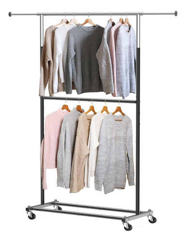 Rack Perchero Con Ruedas Para Ropa Doble Nivel Color Negro
