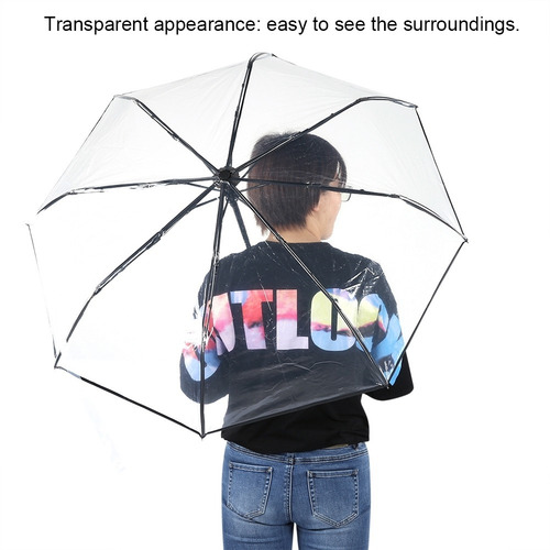 Imagen 5 de 9 de Paraguas Transparente Lluvia Automático Plegable Portátil Tr