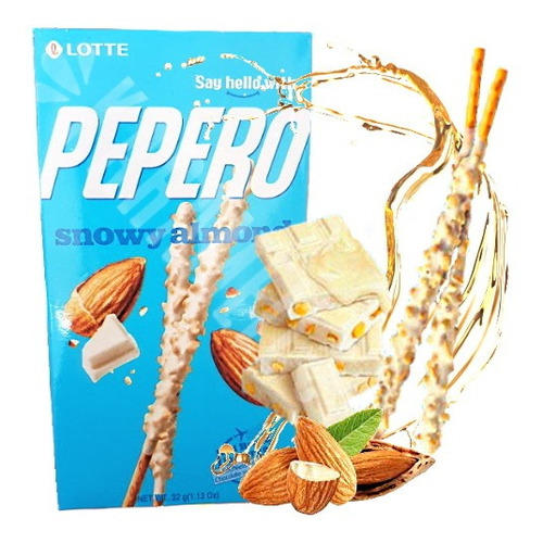 Pepero Snowy Almond Lotte - Chocolate Branco Amêndoa - Coréi