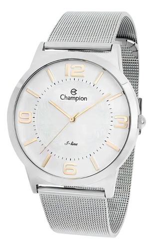 Relógio De Pulso Champion Cn21005q Masculino Prata S-line Cor do bisel Prateado Cor do fundo Branco