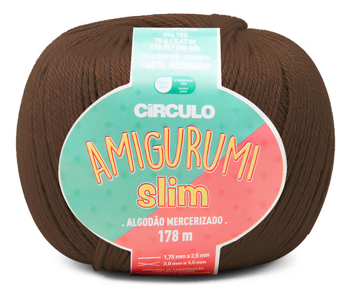 Fio Amigurumi Slim Circulo Com 178m 70g 100% Algodão Cor 7400- Brownie