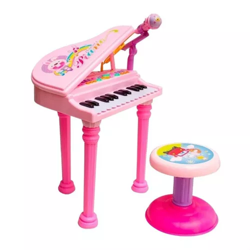 Teclado Infantil Rosa Com Microfone - Musical Resistente