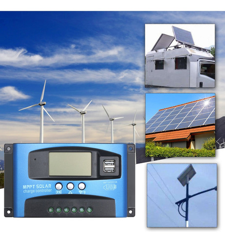 Controlador de carga solar Mppt de 50 A, pantalla LCD USB dual