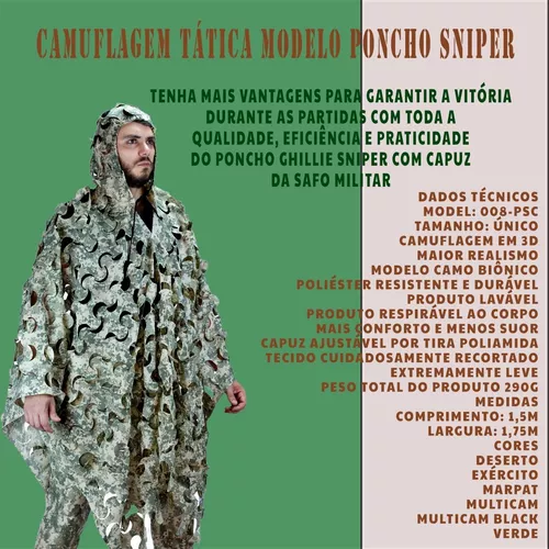 Capuz Poncho Ghilie Sniper Camuflado Safo Militar Polyripstop