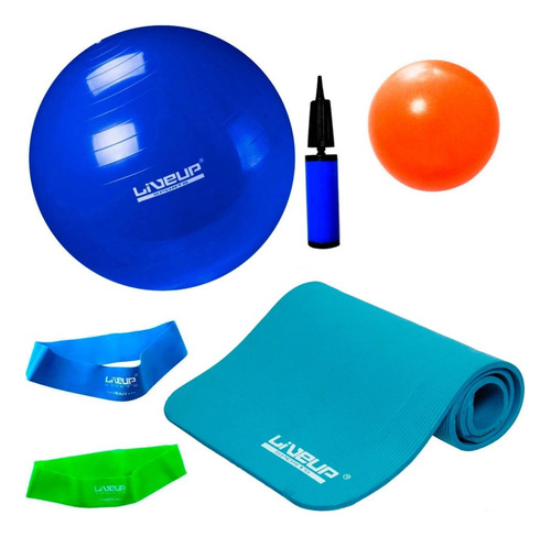 Kit Bola 65 Cm E Bomba + Overball + 2 Mini Band E Colchonete