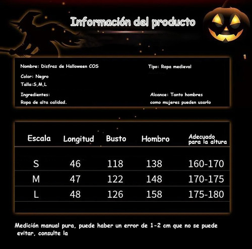 Túnica Medieval De Monje Sacerdote Para Halloween Con Diseño Negro L