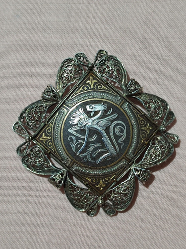 Broche Damasquino De Plata Antiguo 