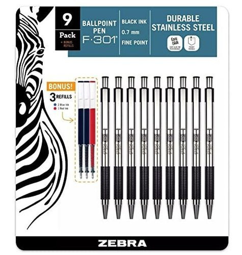 Bolígrafo Zebra F-301 Retractil Negro, Punta Fina 0.7 Mm,