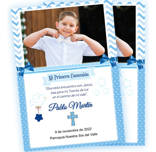 Comunión Varon Estampita Tarjeta Imprimir Con Foto M2
