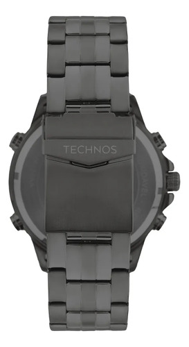 Relógio Technos Masculino Digitech BJ4130AC/1P Grafite Anadigi Cronógrafo Aço Inoxidável 10 ATM Original Pulseira de Aço Caixa Grande 49mm Resistente à Água Digital e Analógico