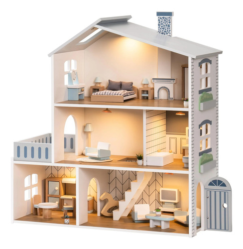 Casa De Muñecas Robud Rb-wdh09 De Madera Con Luz Crema