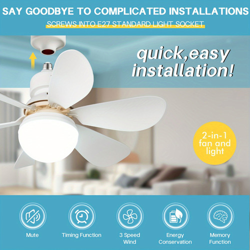 1 Lámpara De Techo Con Ventilador Principal, E27 Universal