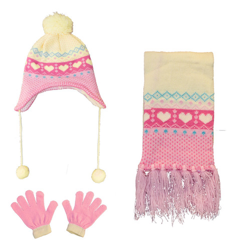 Combo Invierno Gorro + Bufanda + Guantes Para Niñas Paris