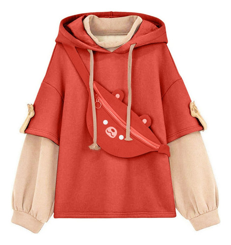 Sudadera Con Capucha Kawaii De Gran Tamaño, Bolso De Oso, Su