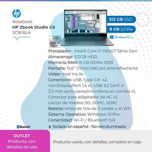 Imagen 2 de 10 de Notebook Hp Zbook Firefly 15 G8 15.6 I7 8gb 512ssd Outlet