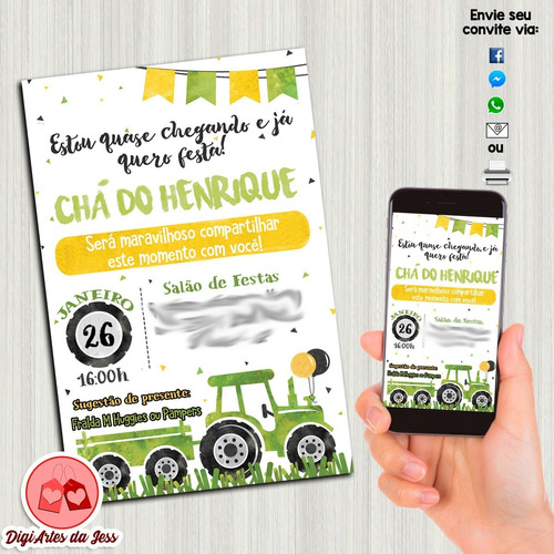 Convite Digital Chá De Bebê - Tratorzinho