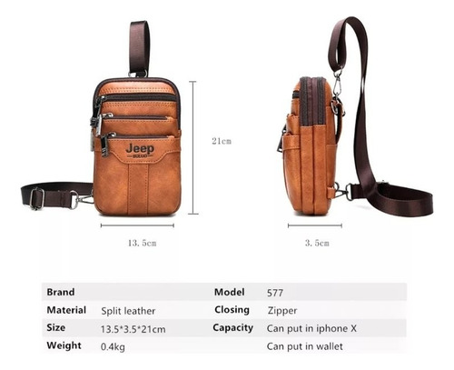 Pechera Crossbody Bolso Piel Diseño Chico Naranja Oscuro