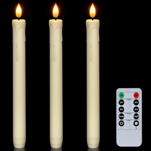 3 Pcs Flameless Taper Candles With Remote Timer Dimmer,...