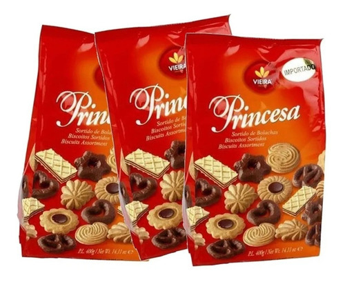 Kit Biscoito Português Vieira Sortidos Princesa 400g - 3 Unidades