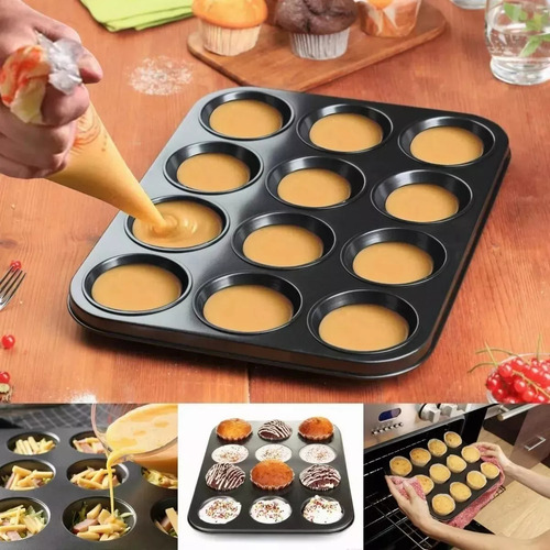 Molde Antiadherente Para Cupcake + 12 Capacillos De Silicona