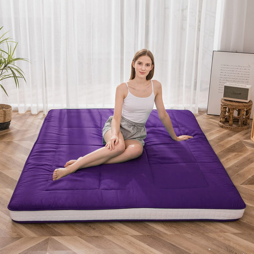 Colchón Tipo Futón Extragrueso Plegable Morado Oscuro Tamaño