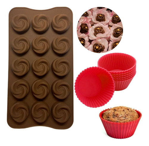 7 Forminhas Silicone:  Flores P/ Bombom E Circular  Cupcake