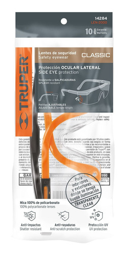 Lentes Seguridad Ajustables Transparentes Proteccion 14284