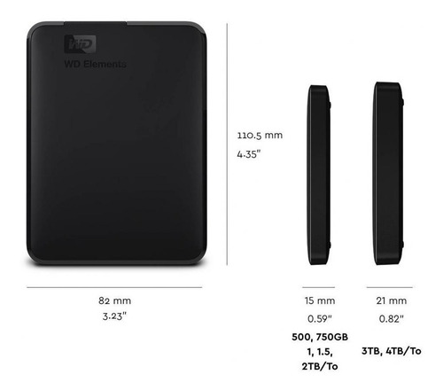 Disco duro externo Western Digital WD Elements Portable WDBUZG0010BBK 1TB negro