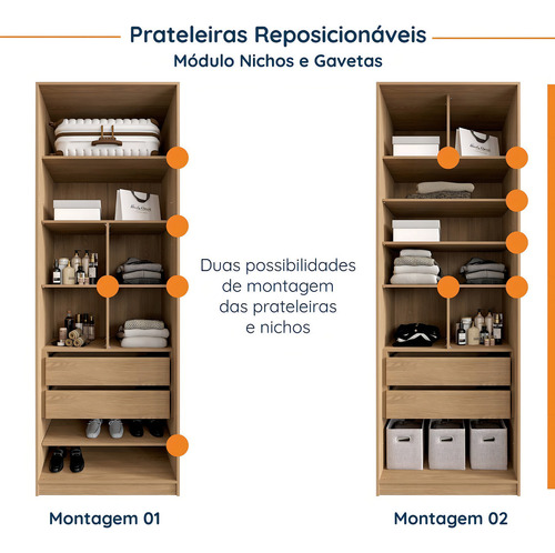 Guarda-roupa Modulado Joy 3 Peças Canto, Nicho Com 2