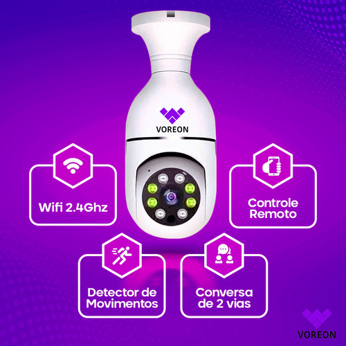 Câmera De Segurança Voreon Lâmpada Ip Wifi App Yoosee Espiã 360º Com Visão Noturna Interna Externa Cor Branco