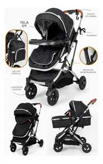 Coche Cuna Multifuncional Modelo Europeo Para Bebe Moises Color Rosa Color Del Chasis Negro